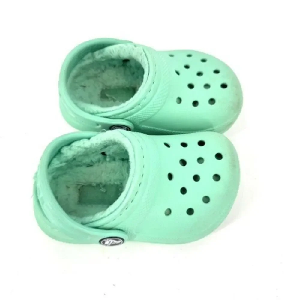 Crocs Toddler Classic Fuzzy Lined Clog Slip‎ On Shoes Mint Green Size 5 toddler